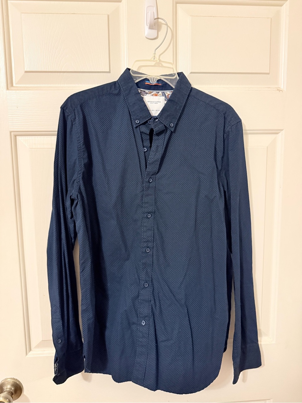 Denim & Flower Ricky Singh Navy Blue Shirt with Light Blue Micro Dots